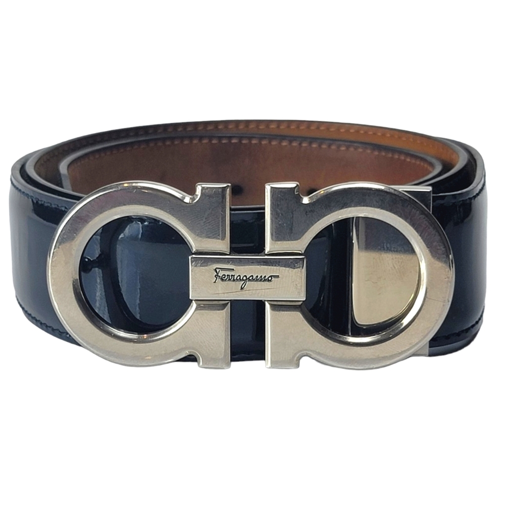 Salvatore Ferragamo Patent Leather Belt Size 38 - Rare Hard To Find